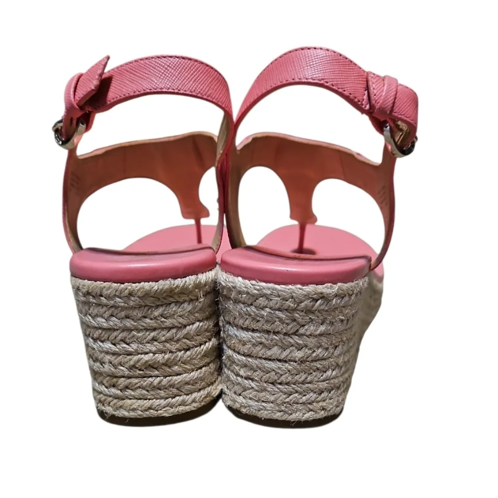 NWOT Michael Kors Laney Espadrille Pink Leather Wedge Sandals - Picture 6 of 11